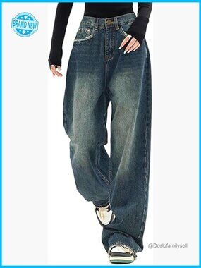 Y2K Wide Leg Boyfriend Jeans High Waist Baggy Vintage Denim Pants